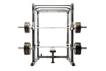 A Steel Sanctuary For Strength Training: A Power Rack Prepped For The Day's Workout on a Clear PNG or White Background.