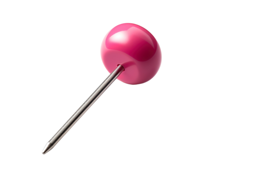A Single Pink Pushpin Poised for a Moment of Importance on a Clear PNG or White Background.