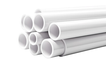 A Stack of White PVC Pipes Ready for Construction on a Clear PNG or White Background.
