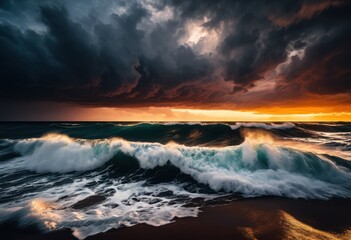 Fototapeta premium dramatic sky over ocean majestic sea view stormy clouds, waves, water, horizon, scenic, weather, atmosphere, coastline, natural, seascape, picturesque, aqua
