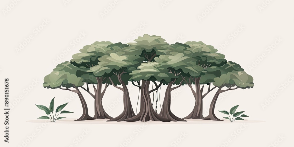 Poster Stylized Illustration of Lush Green Trees