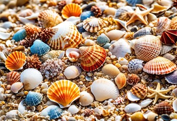 shoreline covered scattered seashells beach decor crafts, sand, coast, ocean, pebbles, pebble, seaside, beachfront, seafloor, marine, seashore, coastline, shorefront,