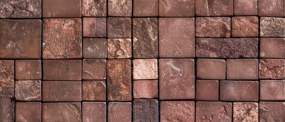 Fototapeta premium Panoramic close-up, high detail scan of brown mosaic tile texture, Generative AI 