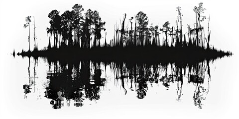 Obraz premium Silhouette of Trees Reflected on Water Surface