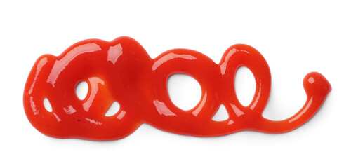 Tasty ketchup isolated on white, top view. Tomato sauce