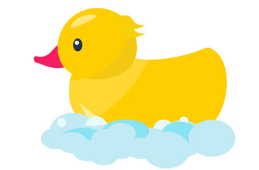 お風呂場で浮かぶアヒル。アヒルの赤ちゃん。ベクターイラスト