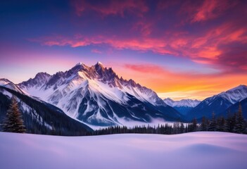 spectacular twilight sky over snowy mountain peaks, mountains, alpine, landscape, scenery, majestic, natural, beauty, serene, tranquil, picturesque