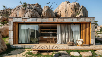 An architecture magazine photo of an interesting modern house 