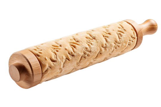 A Carved Wooden Rolling Pin Ready To Impress With Its Intricate Design on a Clear PNG or White Background.