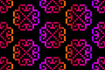 Cross Stitch pattern with Floral Designs. Traditional cross stitch needlework. Geometric Ethnic pattern, Embroidery, Textile ornamentation, fabric, Hand stitched pattern, Cultural stitching pixel art.