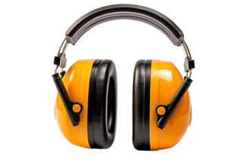 Yellow Noise-Cancelling Earmuffs for Protecting Hearing While Working on a Clear PNG or White Background.