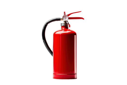 A Ready Red Fire Extinguisher Against a Blank Canvas on a Clear PNG or White Background.