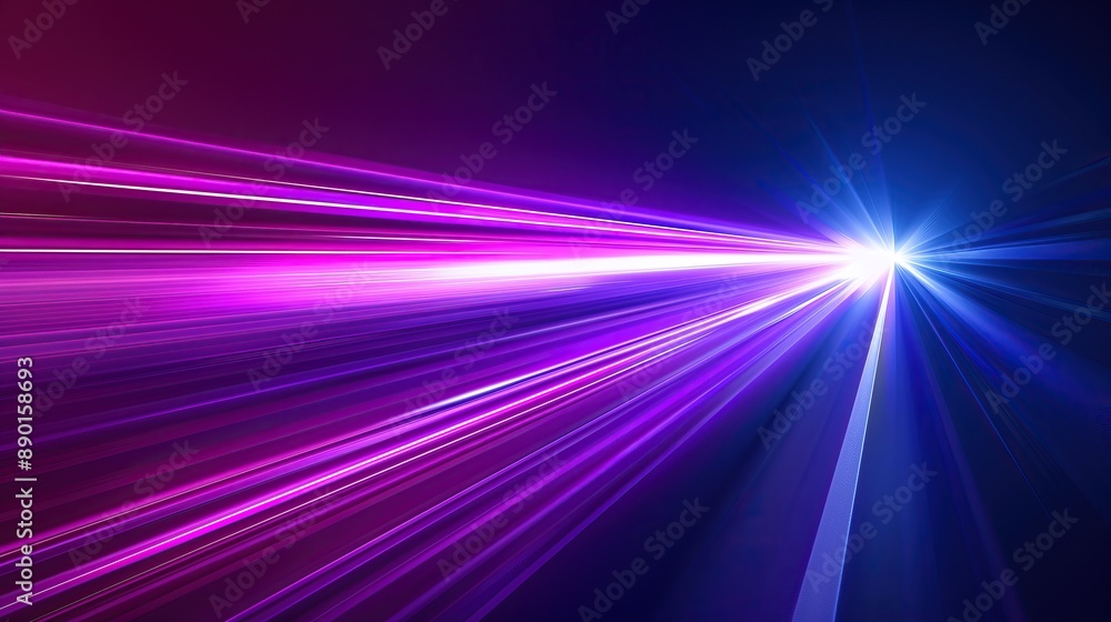 Poster vibrant purple blue high speedlight streaks radiating from bright white light source on dark backgro
