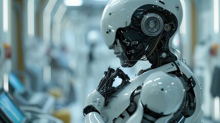 Fototapeta premium White Robot in a Futuristic Facility