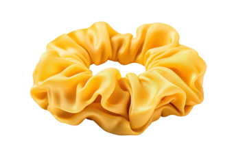 A Gentle Embrace of Yellow Silk Hair Scrunchie on a Clear PNG or White Background.