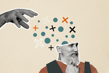 Composite artwork collage image picture of arm throw information grandfather head isolated on...