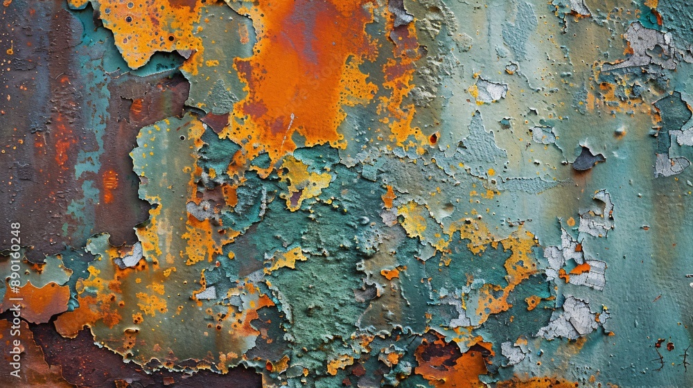 Poster high-resolution capture of rust and patina on metal, abstract patterns, texture focus