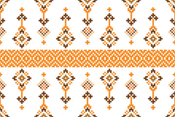 Cross Stitch pattern with Floral Designs. Traditional cross stitch needlework. Geometric Ethnic pattern, Embroidery, Textile ornamentation, fabric, Hand stitched pattern, Cultural stitching pixel art.