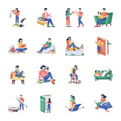 Fototapeta premium Set of 16 Book and Inkwell Flat Illustrations