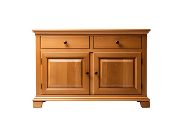 Elegant Wooden Cabinet With Two Drawers and Double Doors on a Clear PNG or White Background.