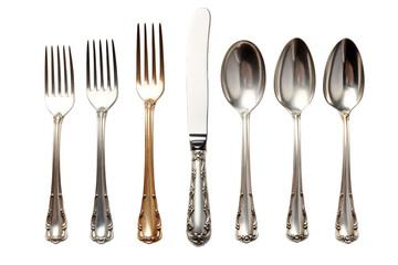 A Polished Silverware Ensemble Reflects a Sunlit Table Setting on a Clear PNG or White Background.