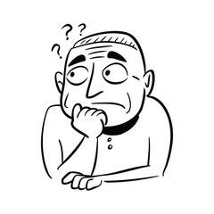 A middle-aged man is confused and thinking doodle vector illustration