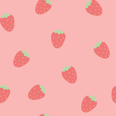 Seamless pattern with strawberries on pink background. Cute colorful spring pattern for fabric, wrapping paper, clothes.

