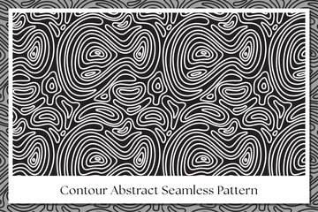 white topographic contour seamless pattern on black background for print design. outdoor geographic contour texture pattern. terrain path isolated pattern. abstract contour line pattern templates