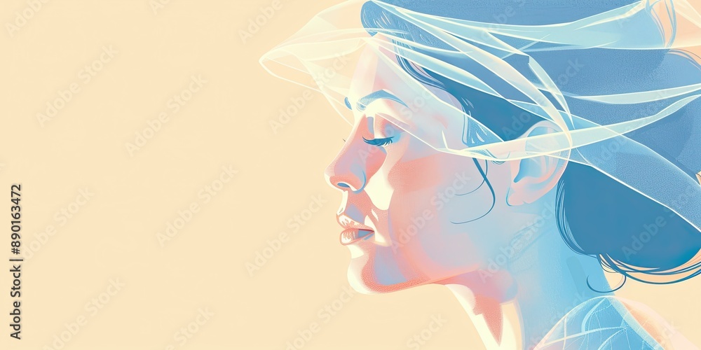 Sticker Elegant Portrait of a Serene Woman with Veil