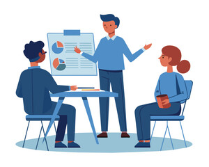 Business meeting flat people on presentation conference ilustration team seminar vector concept.