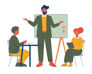 Business meeting flat people on presentation conference ilustration team seminar vector concept.