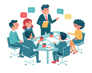 Business meeting flat people on presentation conference ilustration team seminar vector concept.