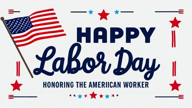Celebrate Labor Day with this digital illustration a dark blue background, yellow construction helmet, and tools like hammers and wrenches in a festive, circular layout with bold 'HAPPY LABOR DAY'