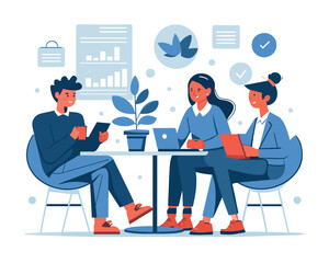 Business meeting flat people on presentation conference ilustration team seminar vector concept.