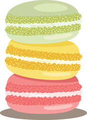 Stack of three colorful French macarons.