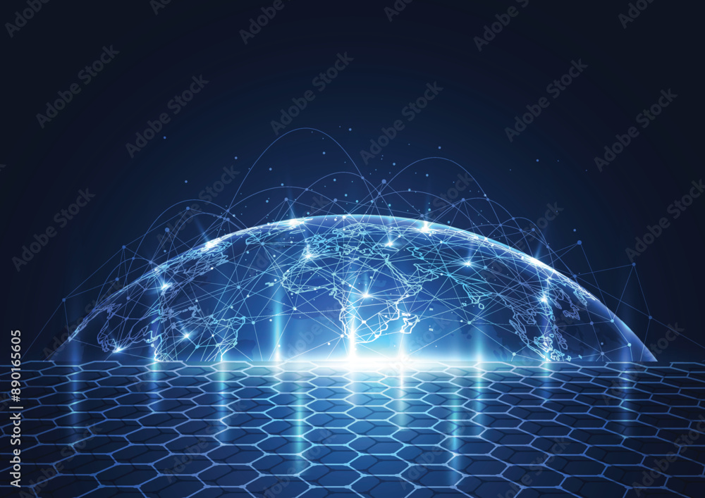 Poster global network connection. world map point and line composition concept of global business. vector i