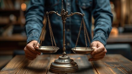 Balancing Options: A person holding a scale with different options on each side, weighing their choices carefully in a moment of contemplation 