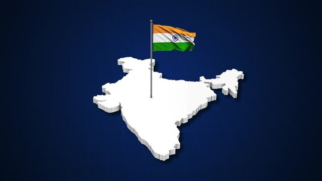 Indian flag on 3d map of India