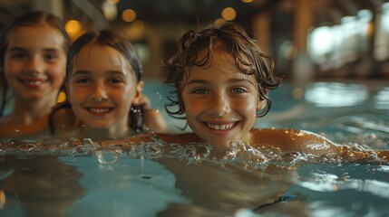 Splashing in a Pool. Kids and parents splashing each other in a resort pool, with water flying and smiles all around