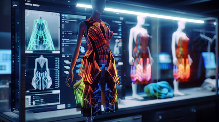 Futuristic AI-Driven Fashion Design Studio Creating Customizable Clothing with Advanced 3D Printing Technologies