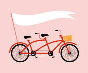 Fototapeta premium Tandem bicycle design, for friendship, marriage, riding together. Space for text.