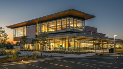 Naklejka premium Design a community-based adult learning center that offers flexible scheduling, diverse course options, and support services to help adults balance education with personal 