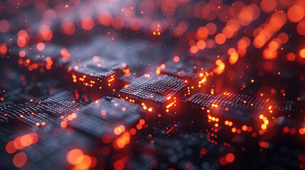 Fototapeta premium Futuristic glowing circuit board with bokeh effect.