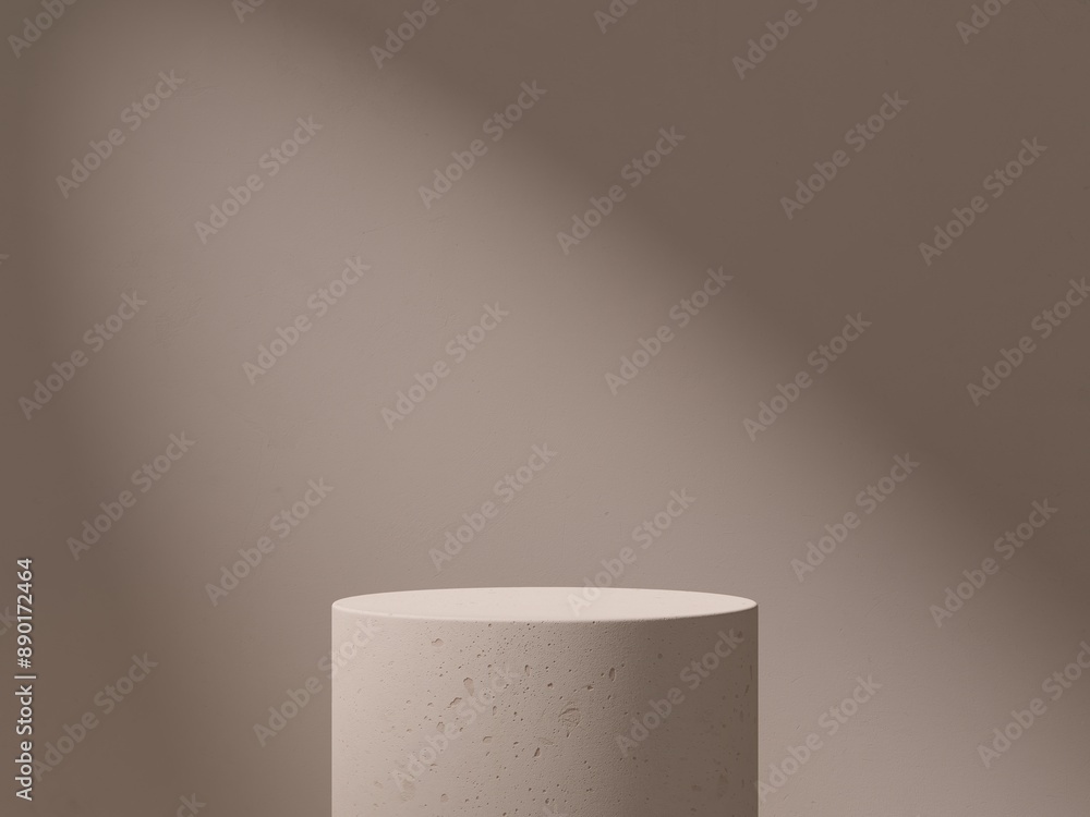 Poster abstract background minimal style. brown rough concrete empty podium for products presentation or te
