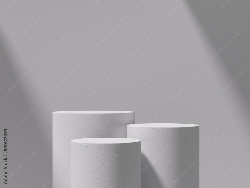 Poster abstract background minimal style. set white rough concrete empty podium for products presentation o