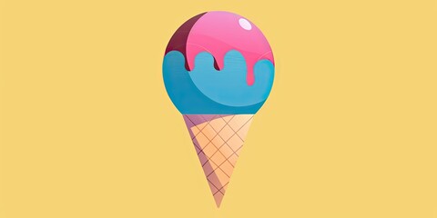 Colorful Ice Cream Cone on Yellow Background