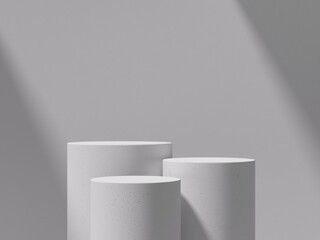 Abstract background minimal style. Set white rough concrete empty podium for products presentation or text for advertising. 3d rendering