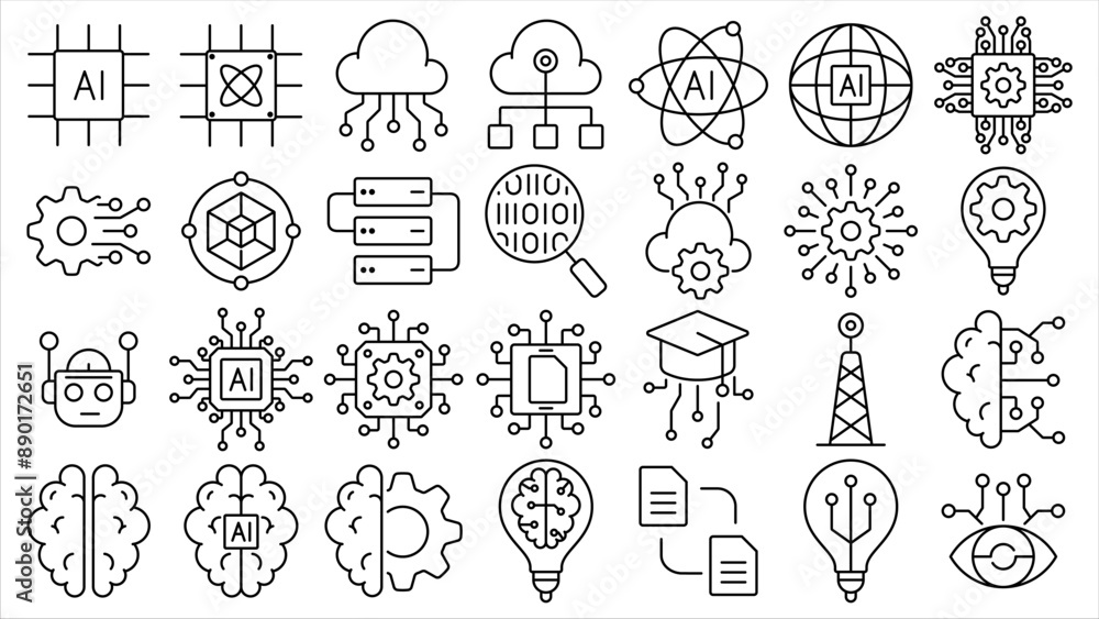 Poster artificial intelligence technology line icon vector design collection with editable stroke