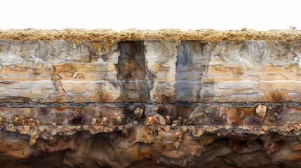 Section of soil showing underground water layers and rock formations