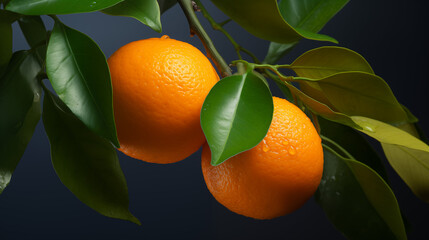 Two ripe oranges on a orange tree